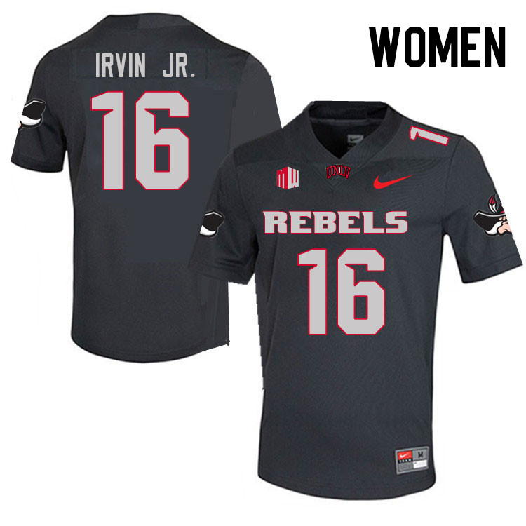 Women #16 DeAngelo Irvin Jr. UNLV Rebels College Football Jerseys Stitched Sale-Charcoal - Click Image to Close